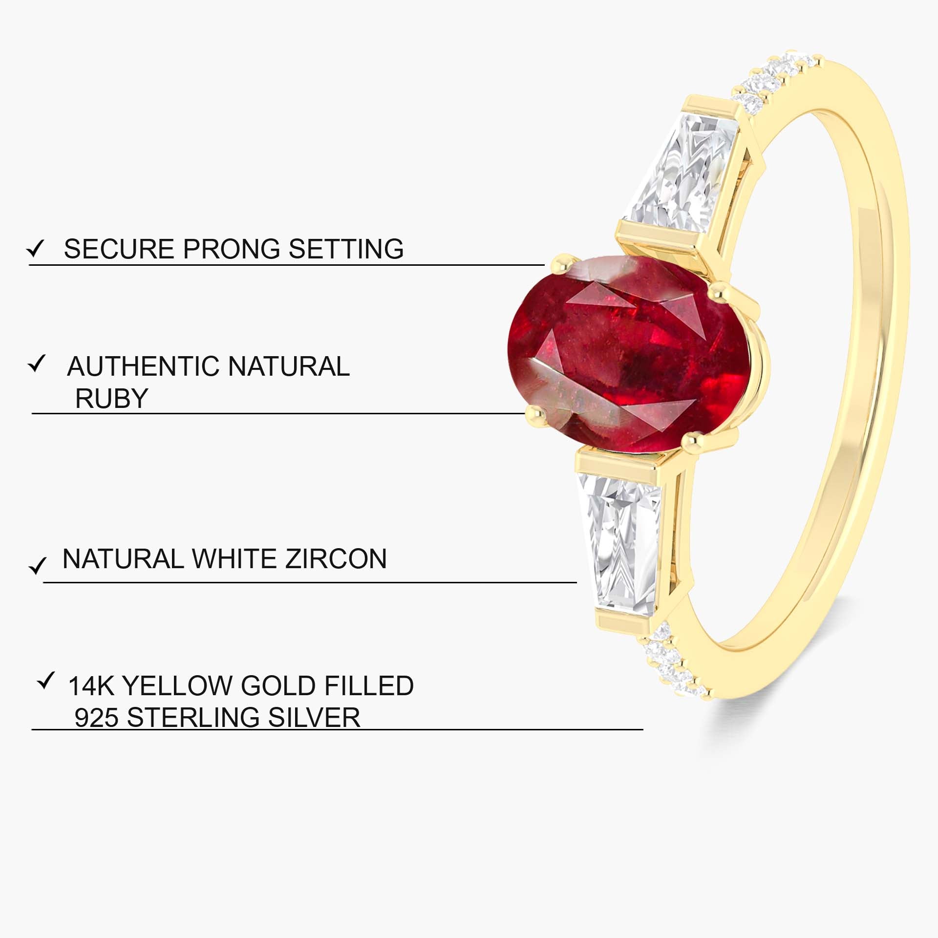 Natural Ruby with White Zircon Three Stone Engagement Ring - Goodstone Jewels