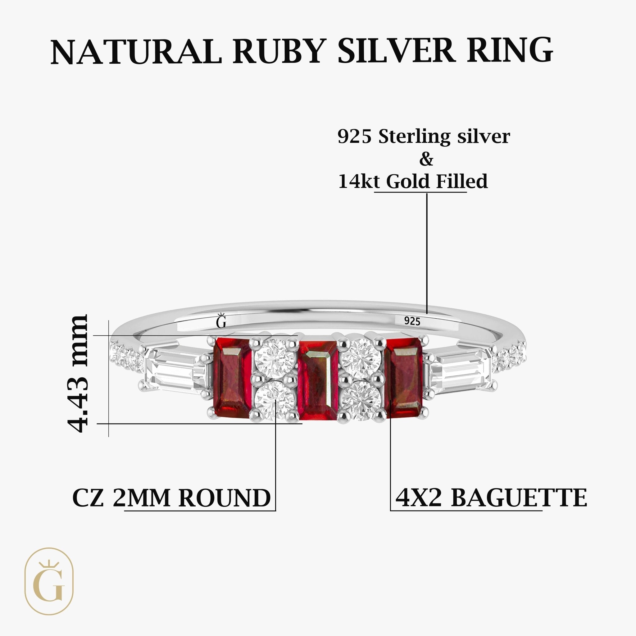 Natural Ruby with White Zircon Three Stone Statement Ring - Goodstone Jewels