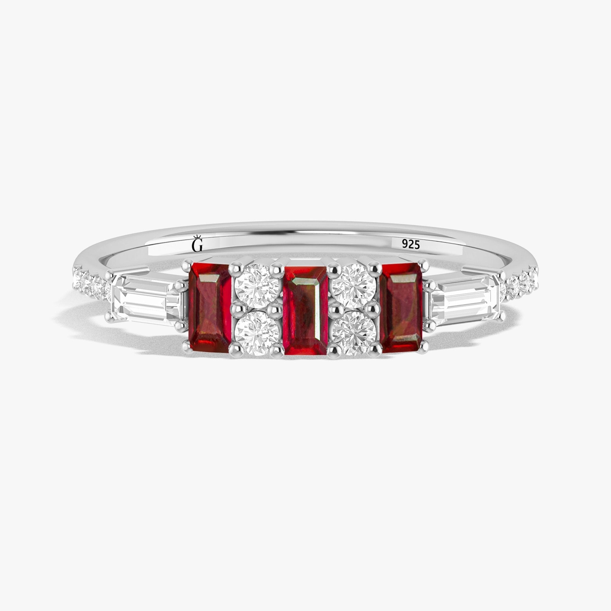 Natural Ruby with White Zircon Three Stone Statement Ring - Goodstone Jewels