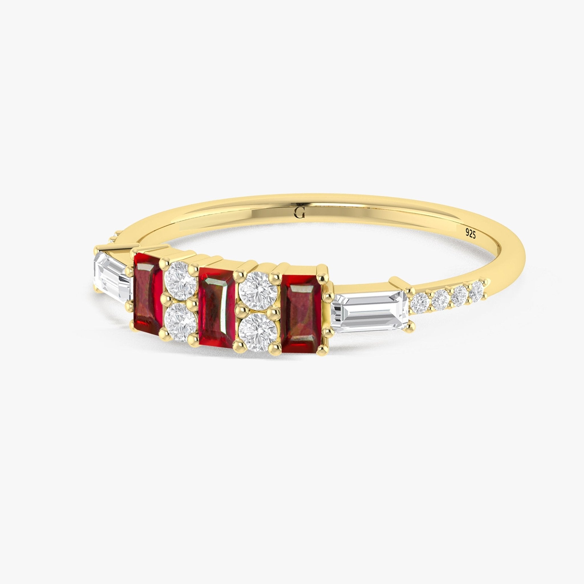 Natural Ruby with White Zircon Three Stone Statement Ring - Goodstone Jewels