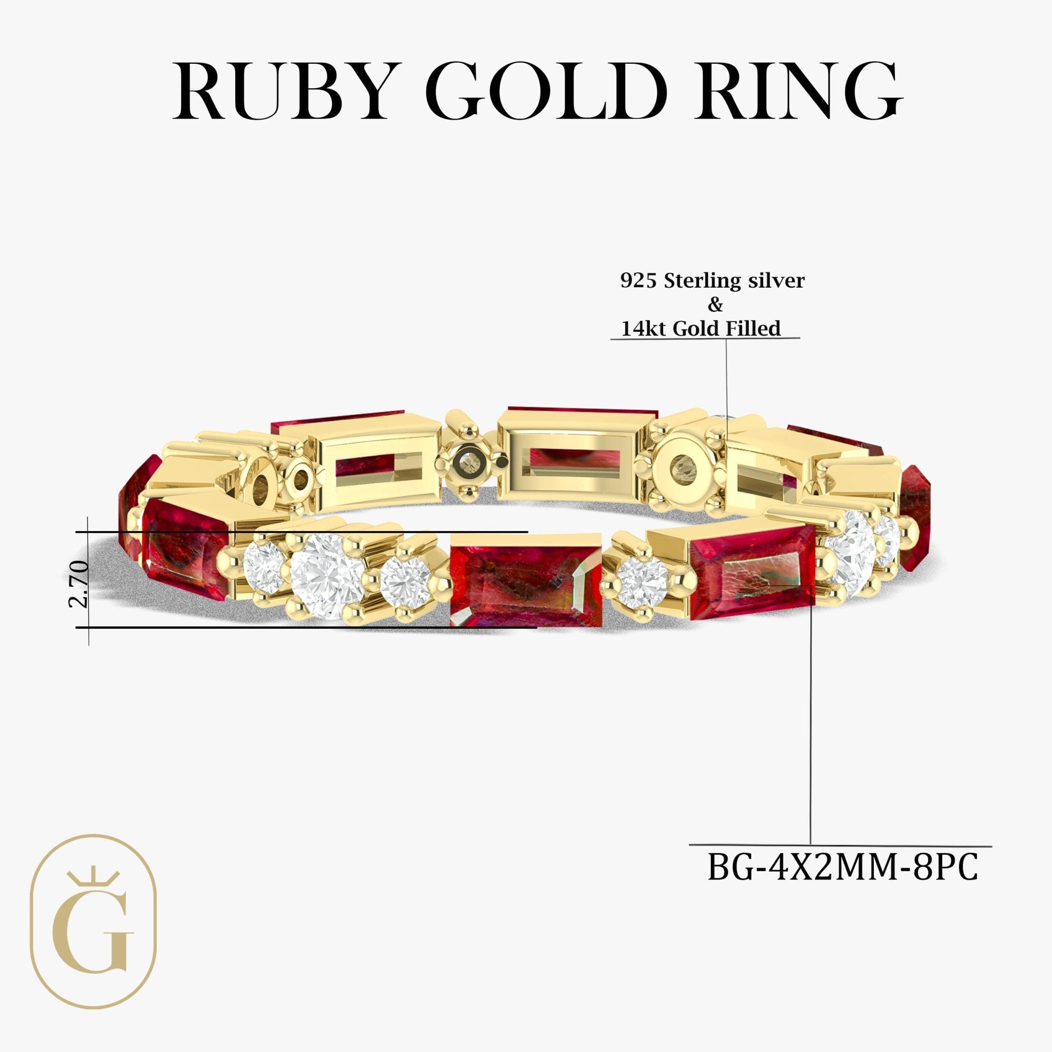 Natural Ruby with Zircon Full Eternity Wedding Band Ring - Goodstone Jewels