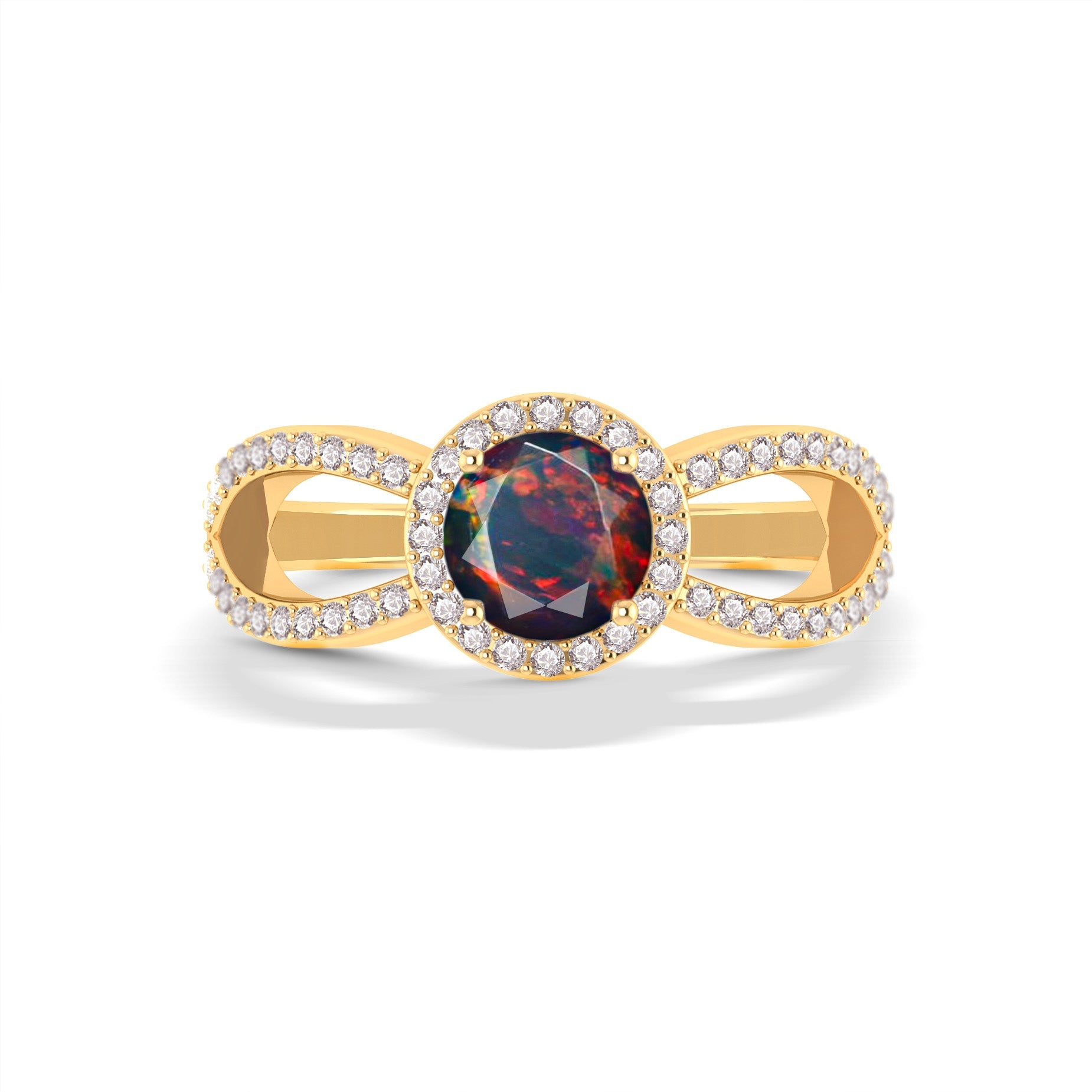 Natural Sparkling Black Opal Halo Engagement Ring - Goodstone Jewels