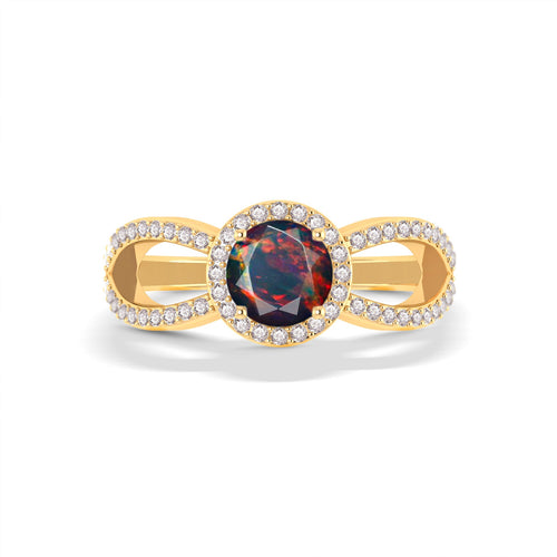 Black Opal Halo Engagement Ring with White Zircon