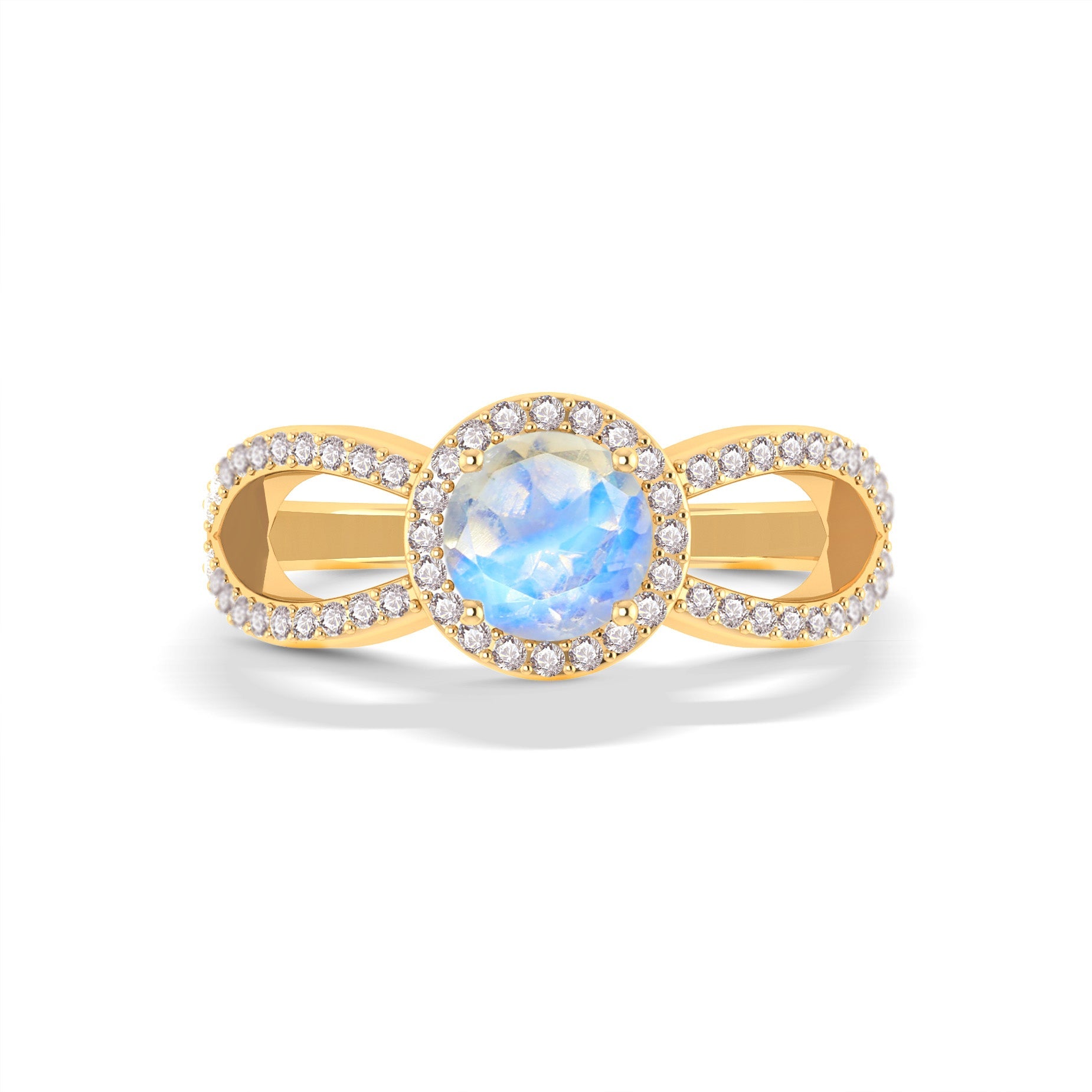Natural Sparkling Rainbow Moonstone Halo Engagement Ring - Goodstone Jewels
