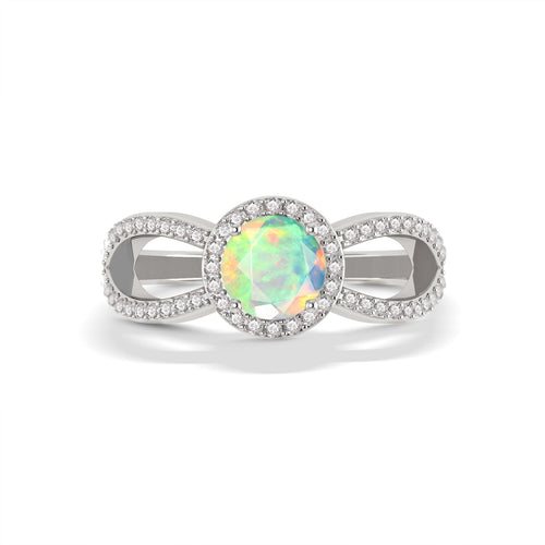 Natural Sparkling White Opal Halo Engagement Ring