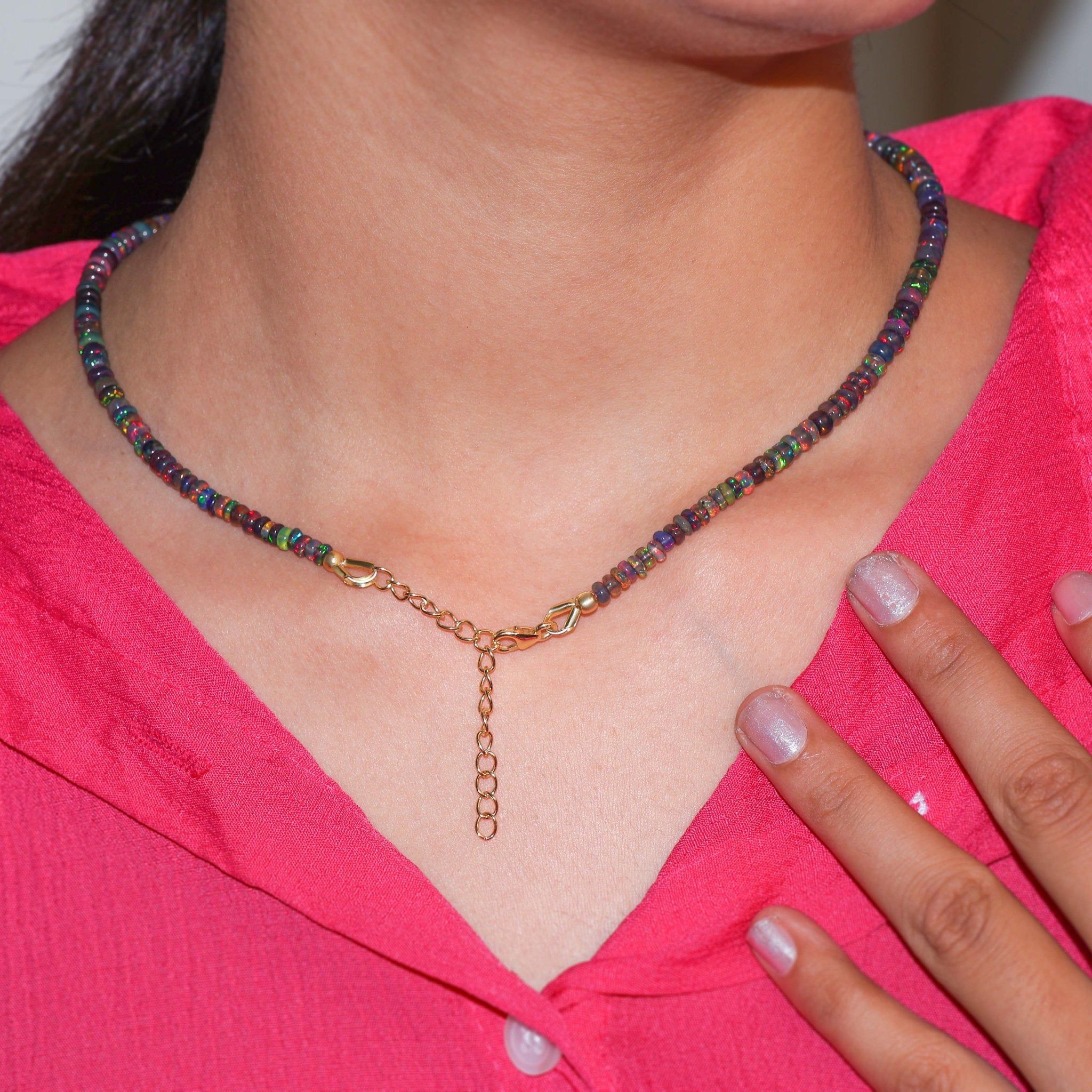 Natural Sterling Silver Black Opal Beaded Necklace for christmas Gift - Goodstone Jewels