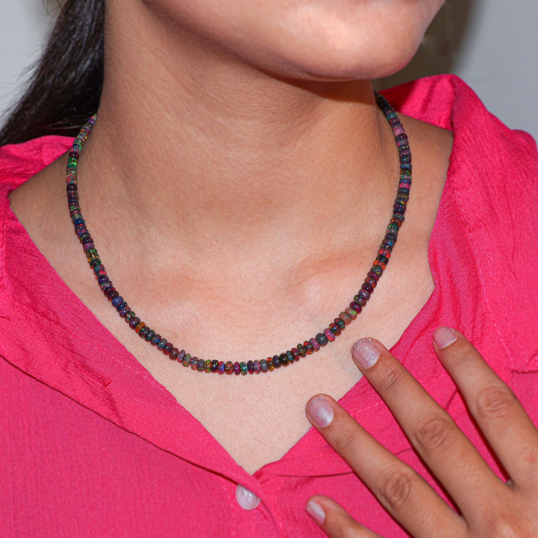 Natural Sterling Silver Black Opal Beaded Necklace for christmas Gift - Goodstone Jewels