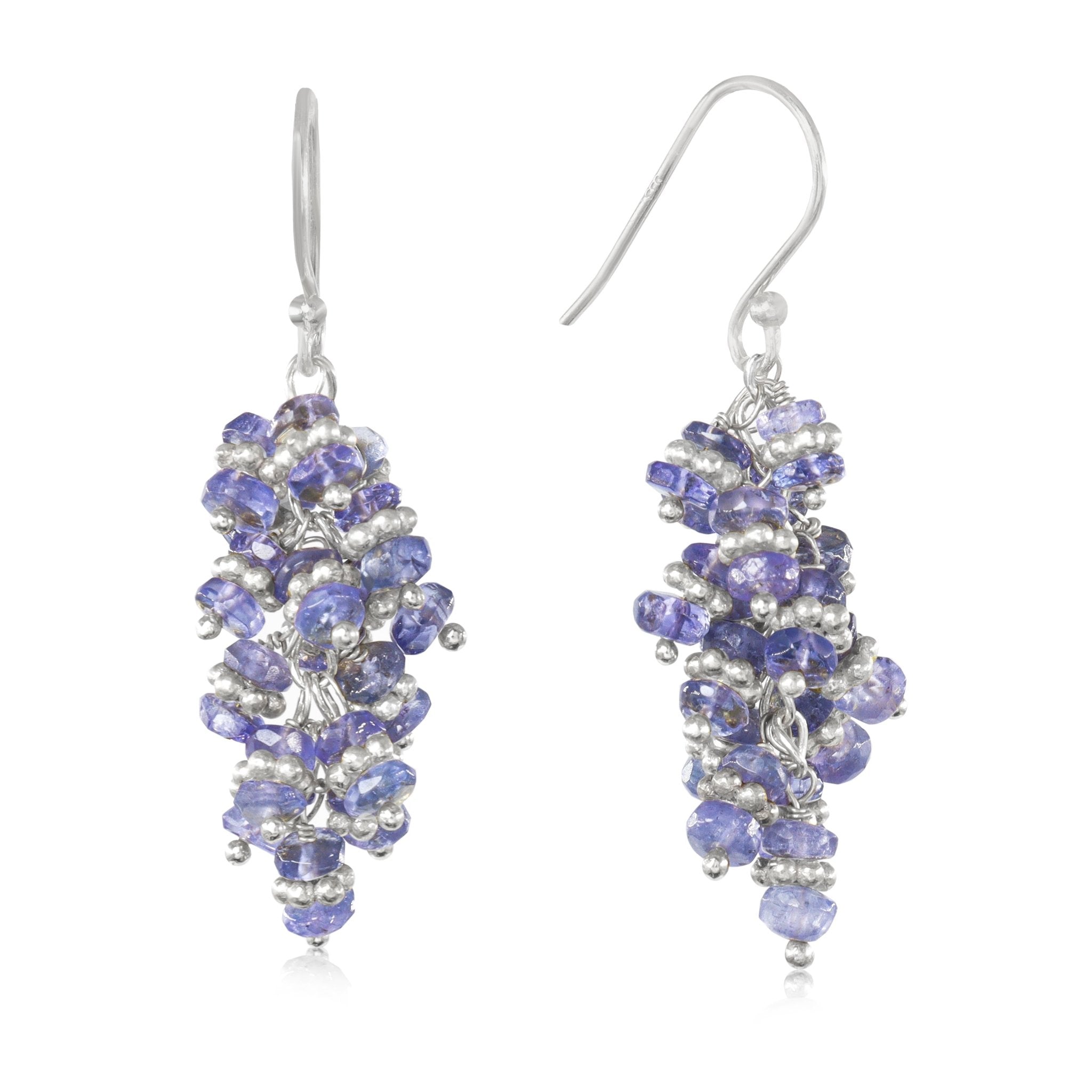 Natural Tanzanite Beads Chakri Style Cluster Earrings - Goodstone Jewels