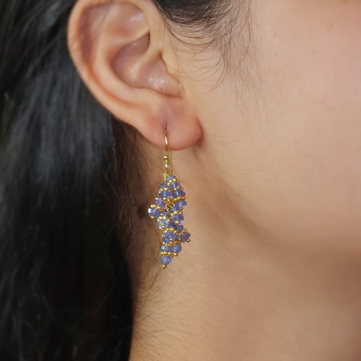 Natural Tanzanite Beads Chakri Style Cluster Earrings - Goodstone Jewels