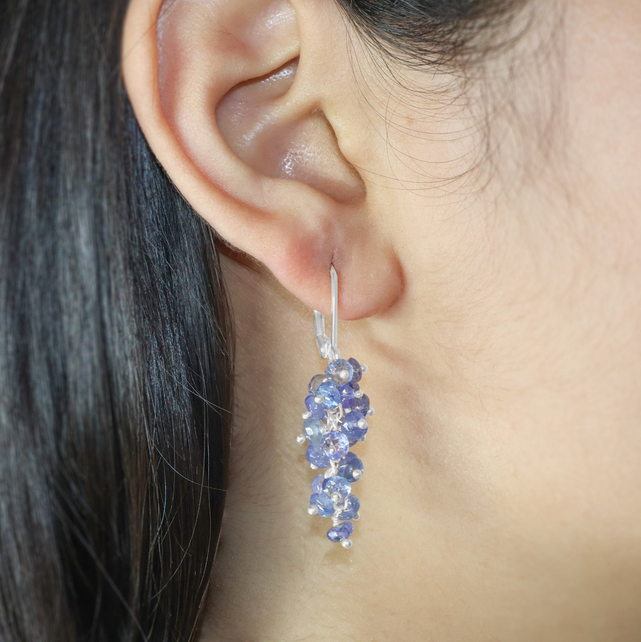 Natural Tanzanite Faceted Beads Cluster Earrings for Her - Goodstone Jewels