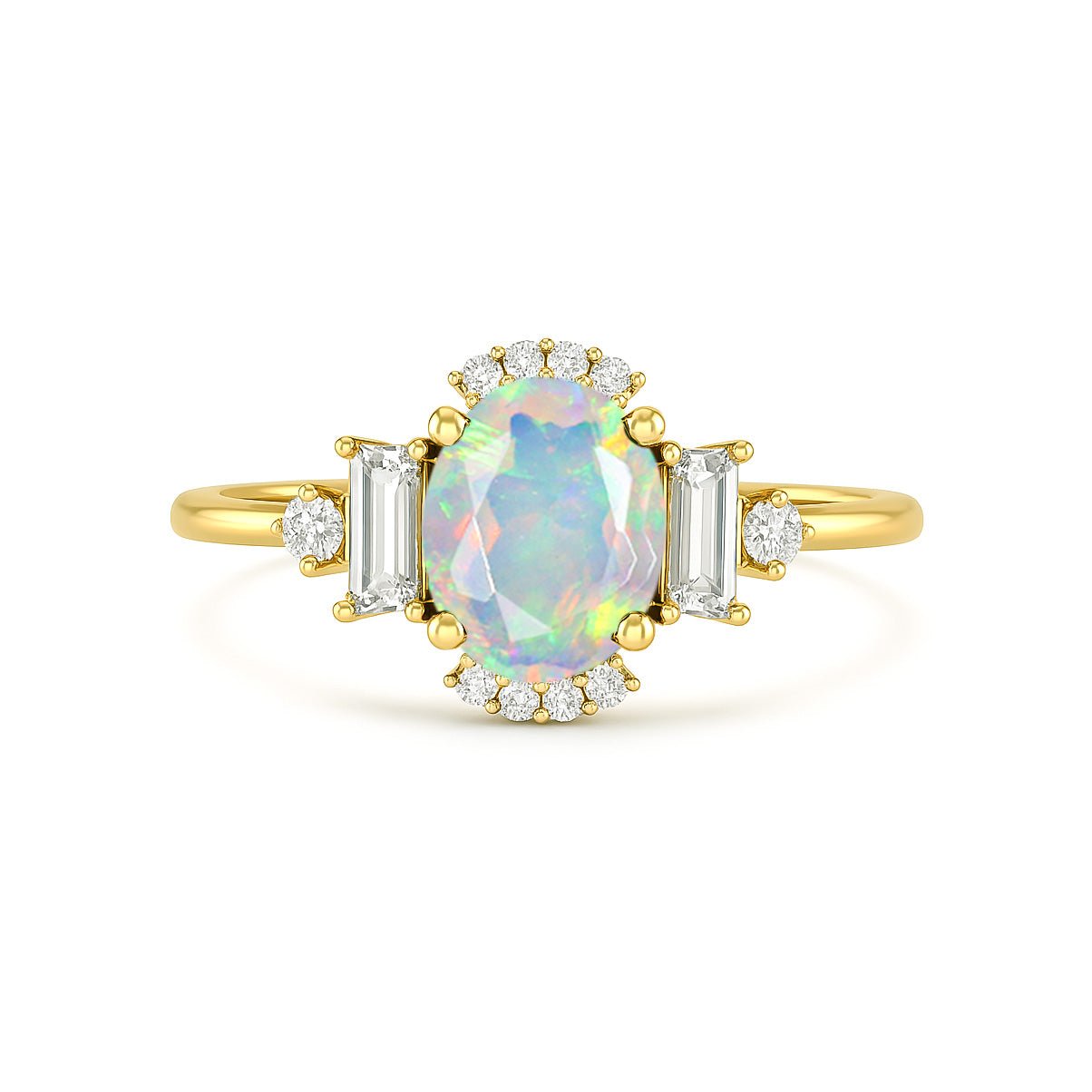 Natural White Fire Opal Halo Wedding Ring - Goodstone Jewels