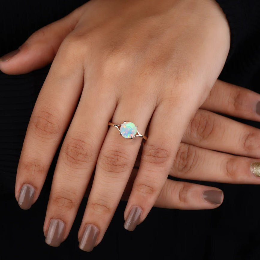 Natural White Opal 1.6 Carat Round Shape Solitaire Wedding Ring - Goodstone Jewels