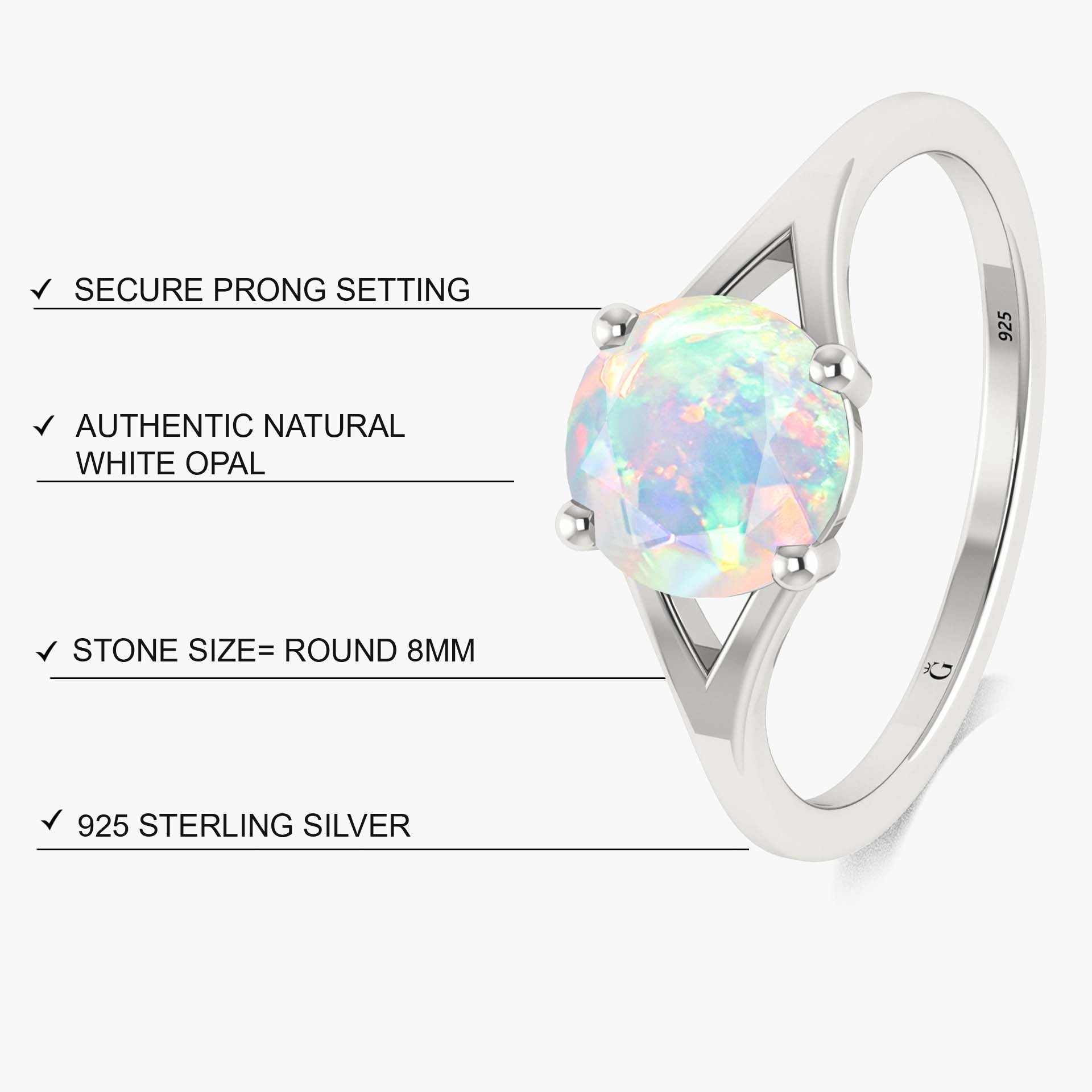 Natural White Opal 1.6 Carat Round Shape Solitaire Wedding Ring - Goodstone Jewels