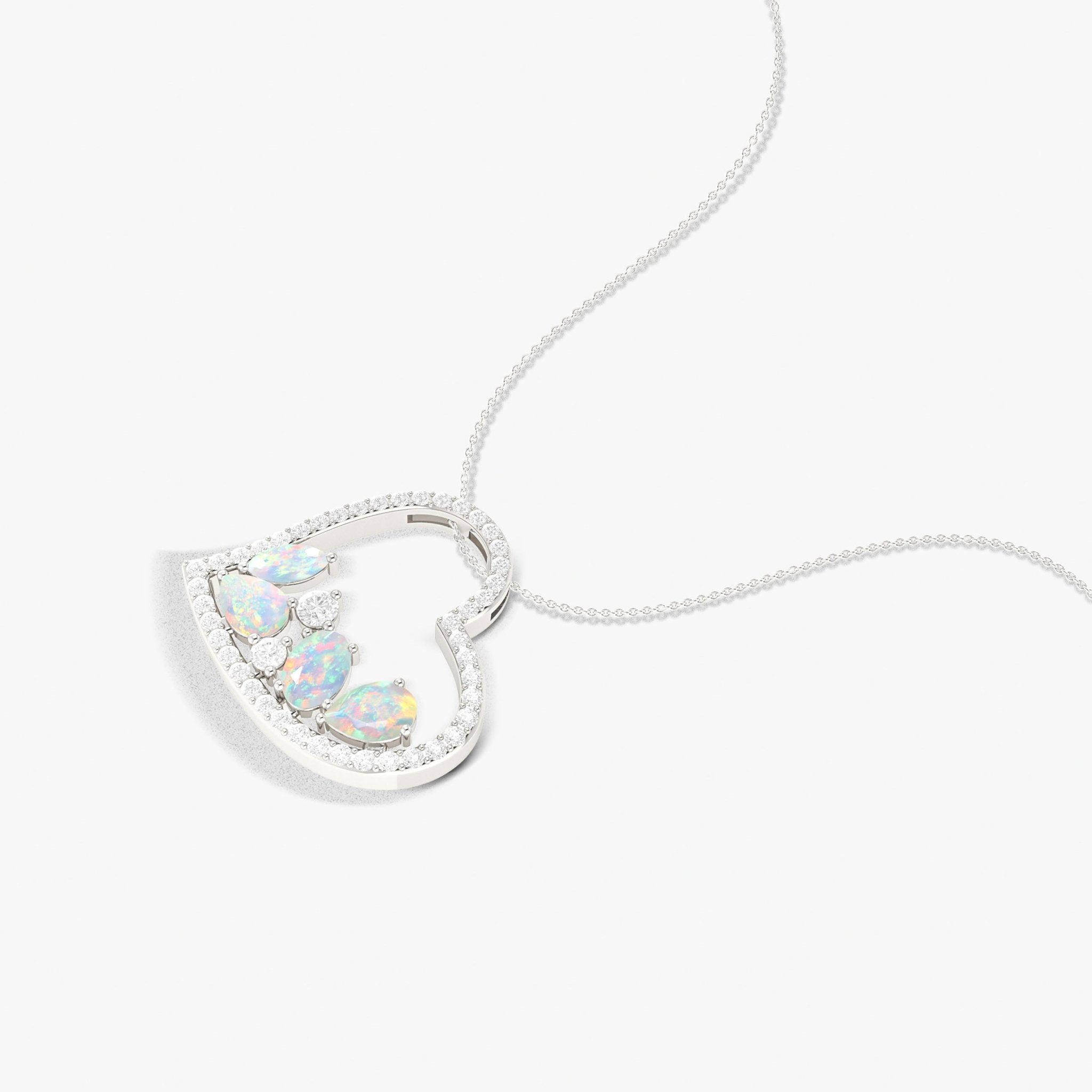 Natural White Opal 4 Stone Heart Chain Pendant Necklace - Goodstone Jewels