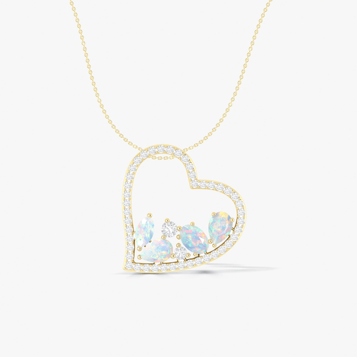 Natural White Opal 4 Stone Heart Chain Pendant Necklace