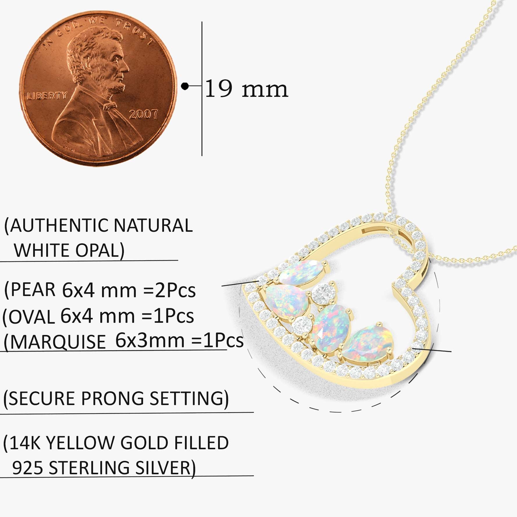 Natural White Opal 4 Stone Heart Chain Pendant Necklace - Goodstone Jewels