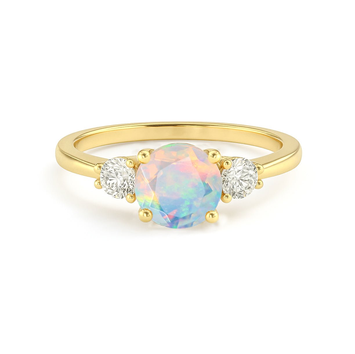 Natural White Opal and Cubic Zircon Birthstone Trilogy Ring - Goodstone Jewels