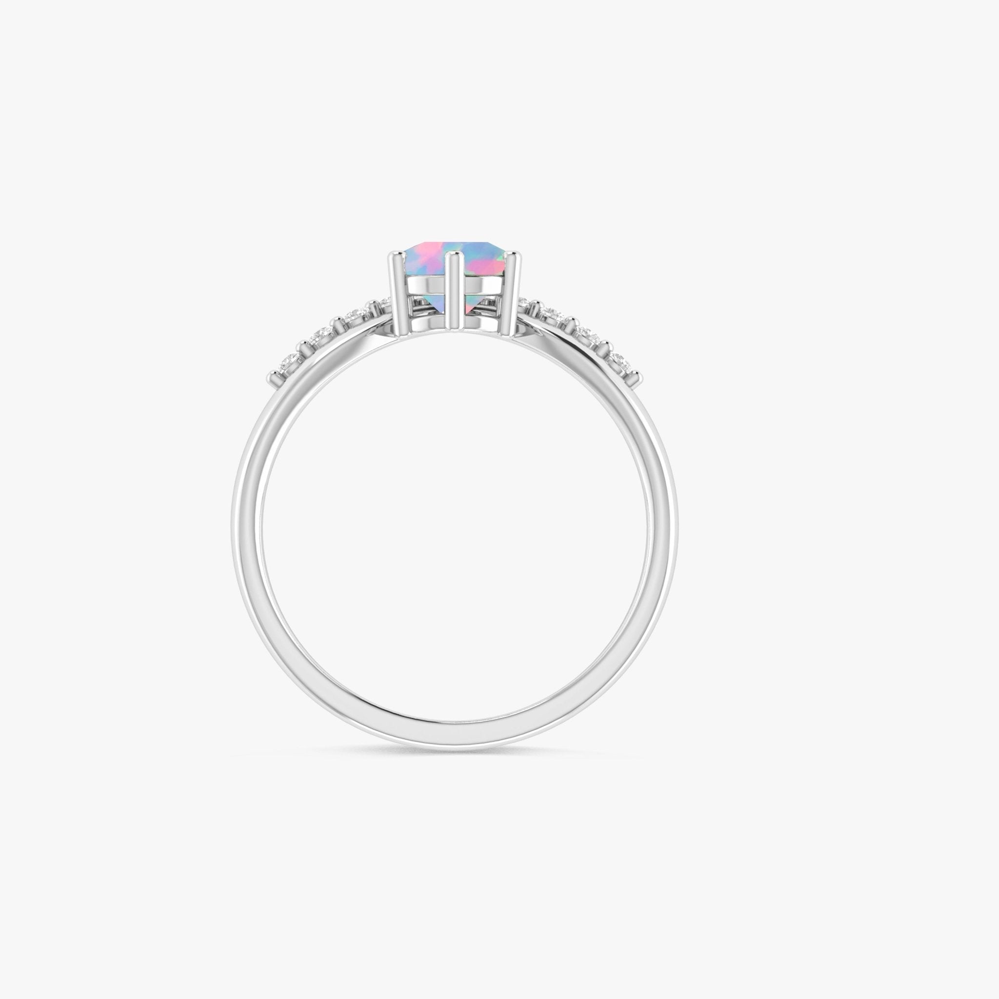 Natural White Opal and White Zircon Sparkling Wishbone Ring - Goodstone Jewels