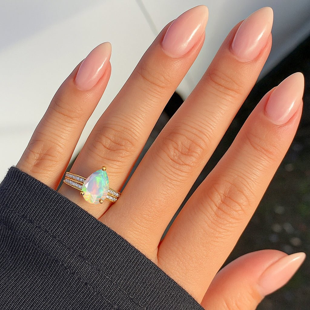 Natural White Opal and Zircon Solitaire with Accents Ring - Goodstone Jewels
