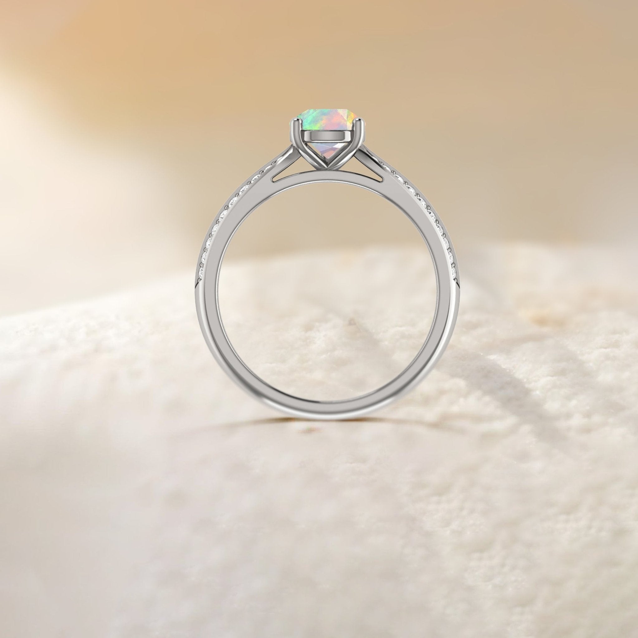 Natural White Opal and Zircon Solitaire with Accents Ring - Goodstone Jewels
