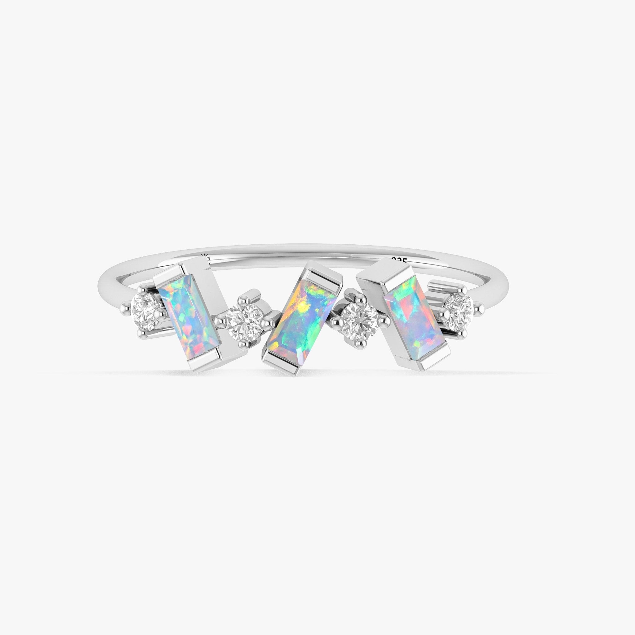 Natural White Opal Baguette Shape Designer Three Stone Ring - Goodstone Jewels
