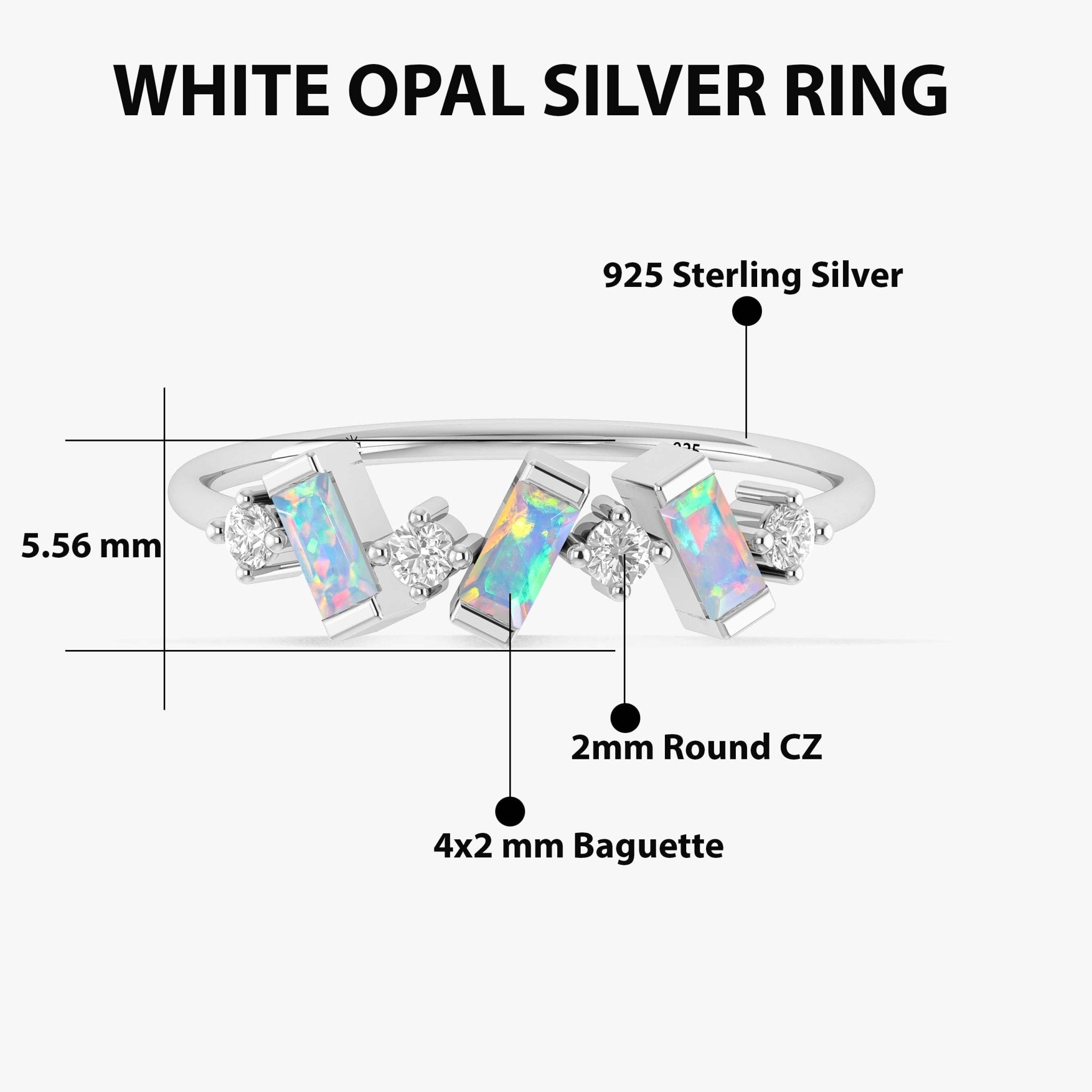 Natural White Opal Baguette Shape Designer Three Stone Ring - Goodstone Jewels