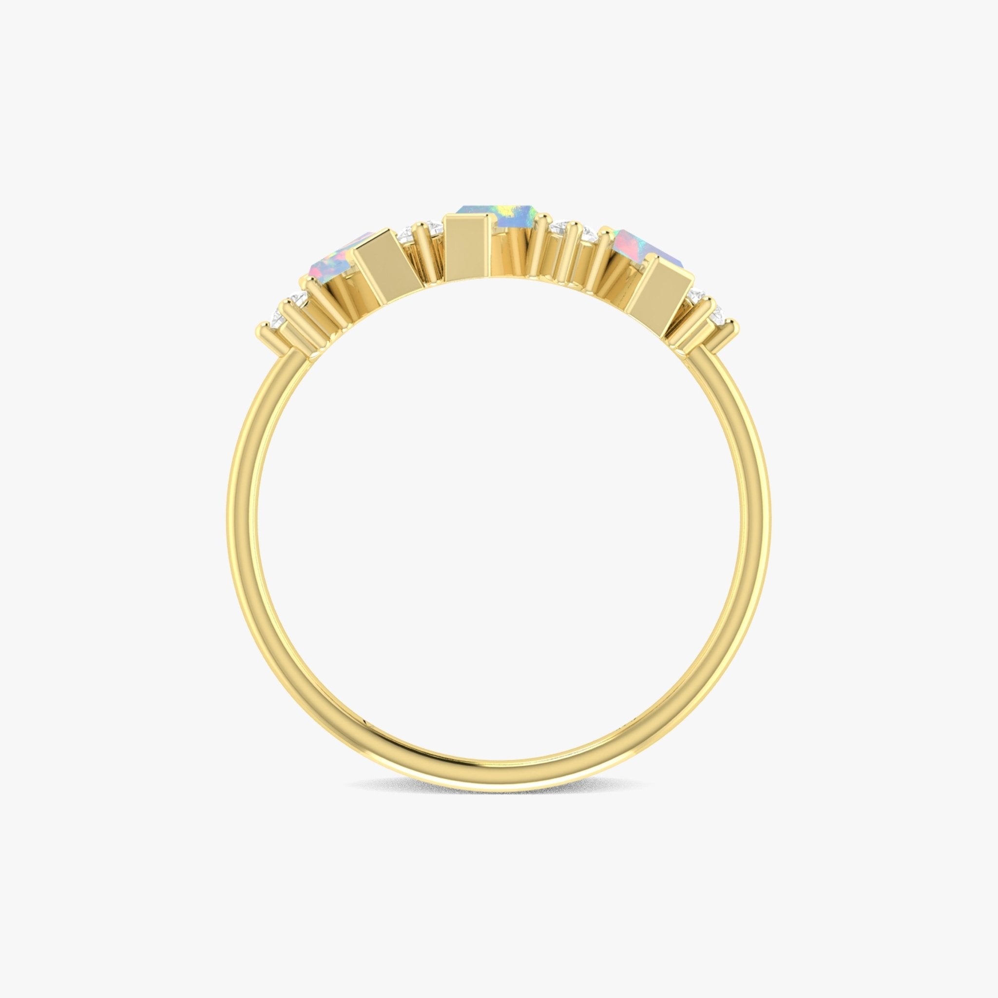 Natural White Opal Baguette Shape Designer Three Stone Ring - Goodstone Jewels