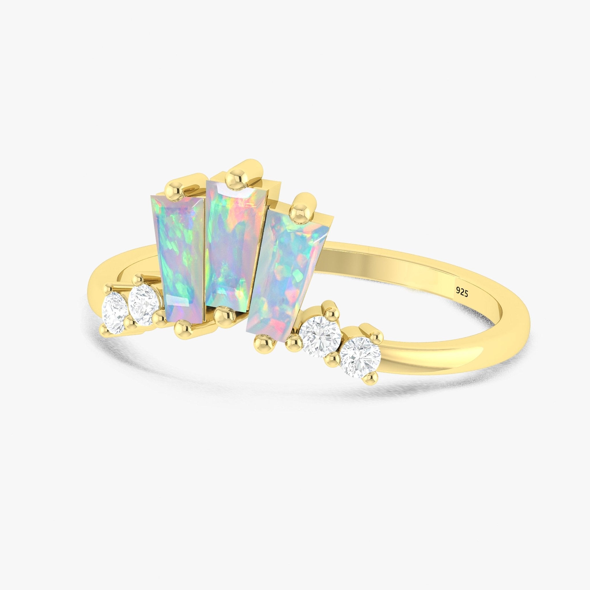 Natural White Opal Baguette Stone Wishbone Crown Style Ring - Goodstone Jewels