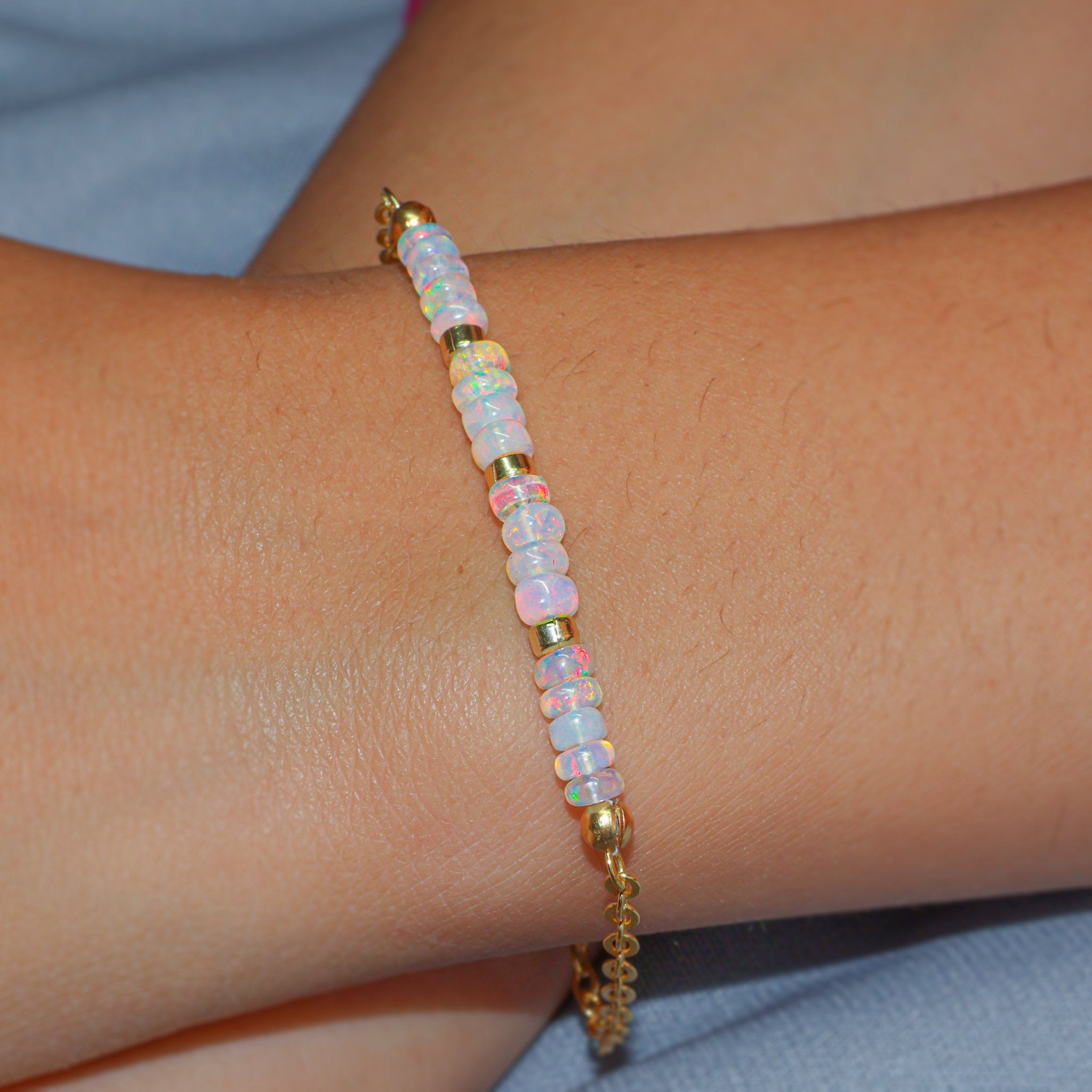 Natural White Opal Beaded Chain Bracelet Handmade Beads Bracelets - Goodstone Jewels