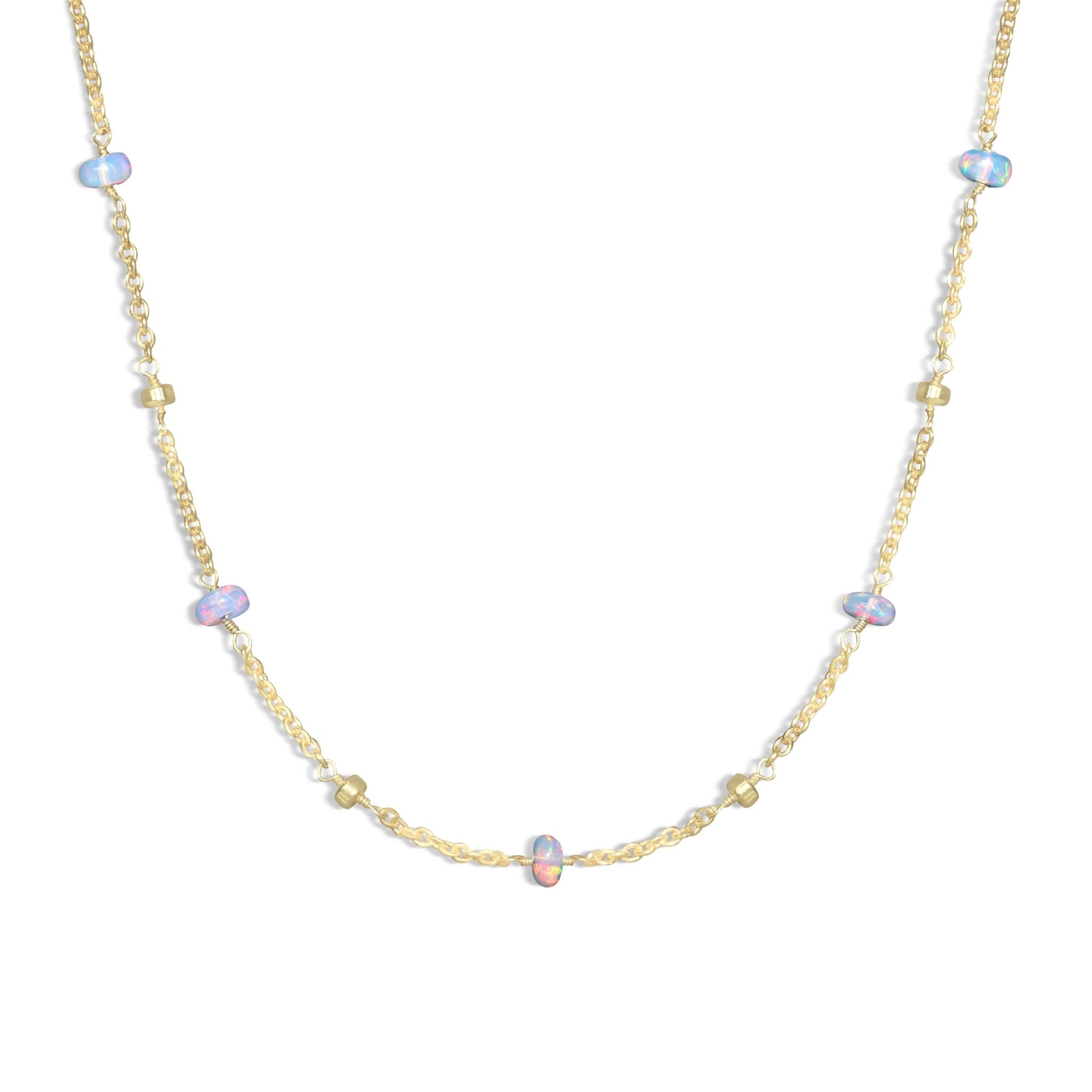 Natural White Opal Beaded Chain Necklace for Women - Goodstone Jewels