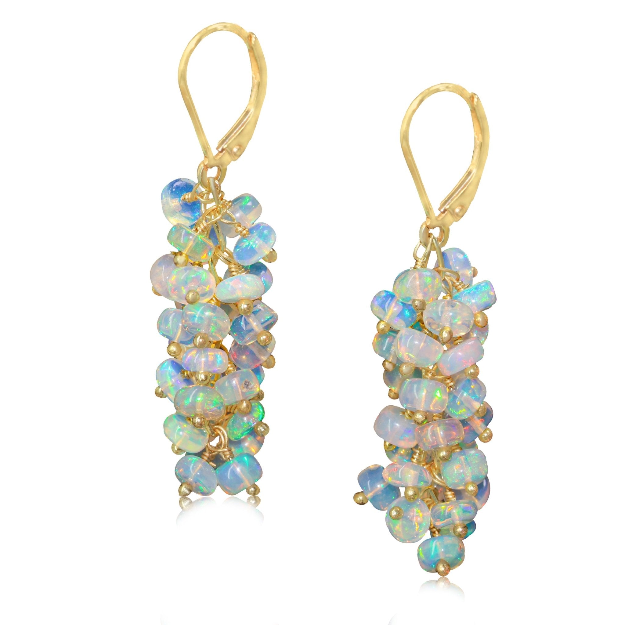 Natural White Opal Beaded Cluster Dangle Earrings - Goodstone Jewels