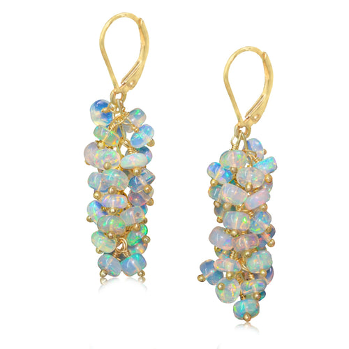 Natural White Opal Beaded Cluster Dangle Earrings