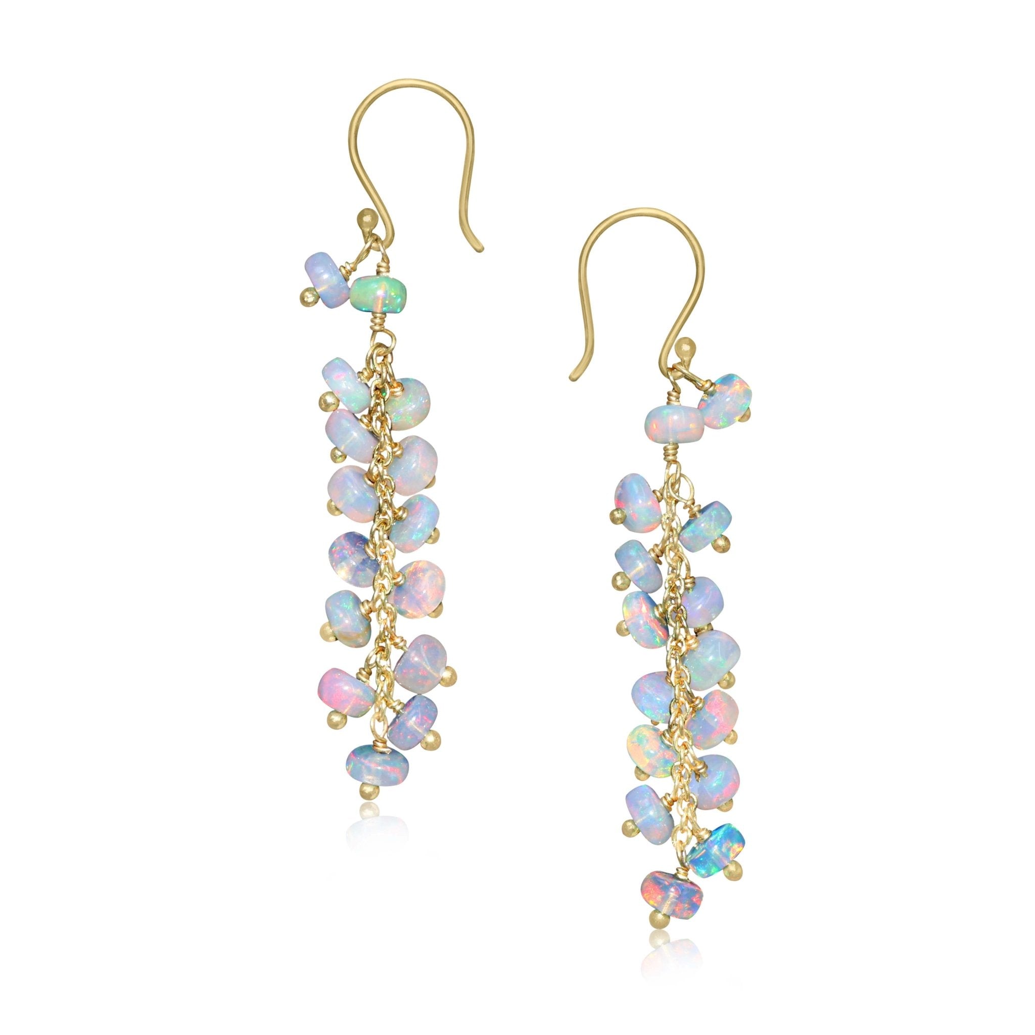 Natural White Opal Beaded Long Cluster Dangle Earrings - Goodstone Jewels
