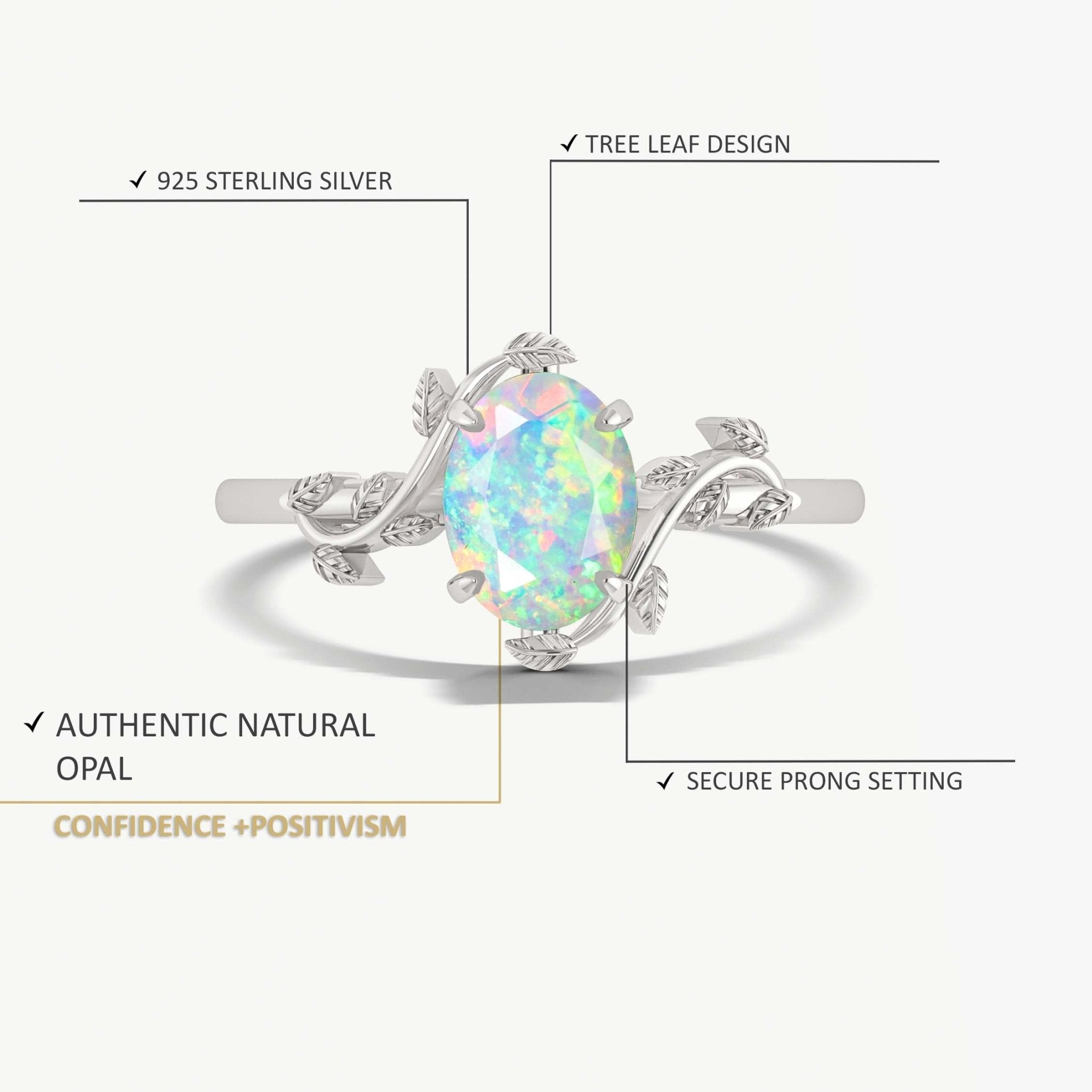 Natural White Opal Bypass Leaf Style Ring - Goodstone Jewels