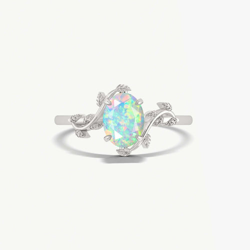 Natural White Opal Bypass Leaf Style Solitaire Ring