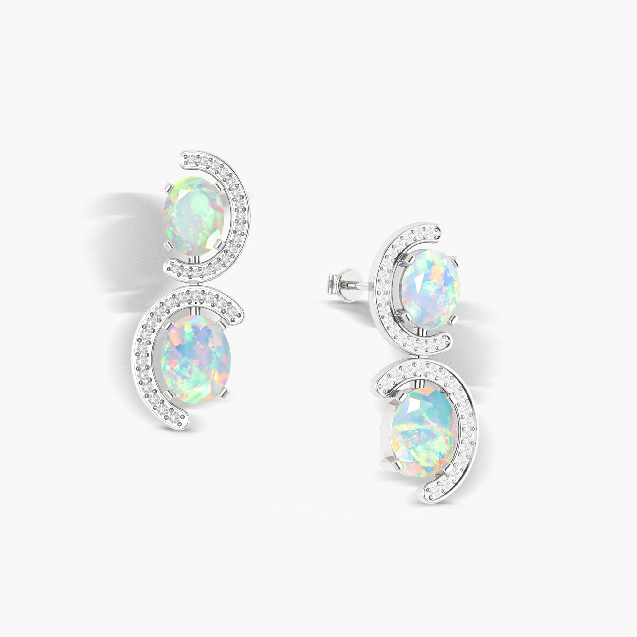 Natural White Opal 'C' Shape Stud Earrings - Goodstone Jewels