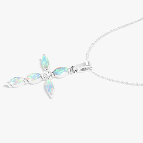 Natural White Opal Cross Charm Pendant Necklace