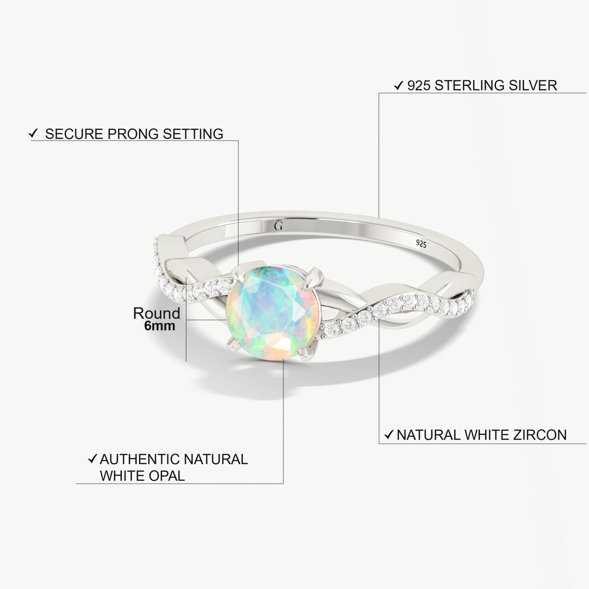 Natural White Opal Crossover Ring for Womens Birthstone Jewelry - Goodstone Jewels