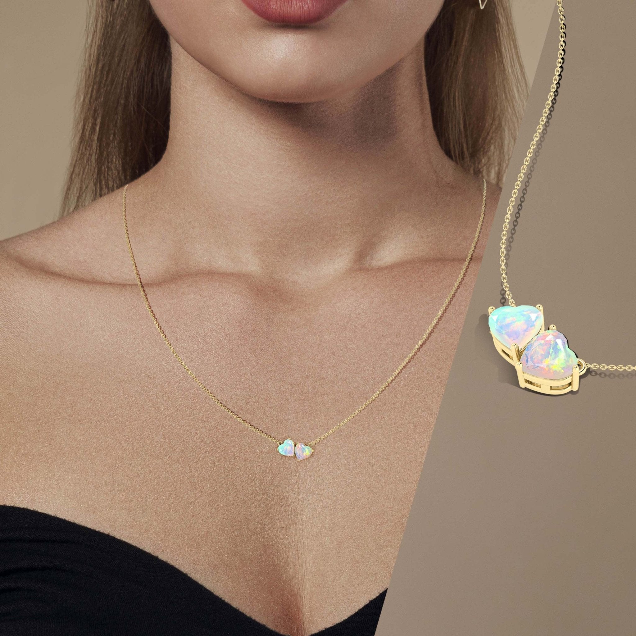 Natural White Opal Dual Heart Pendant - Goodstone Jewels