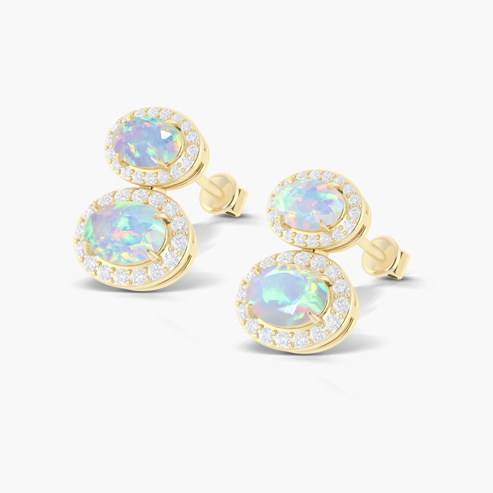 Natural White Opal Dual Stone Halo Stud Earrings - Goodstone Jewels