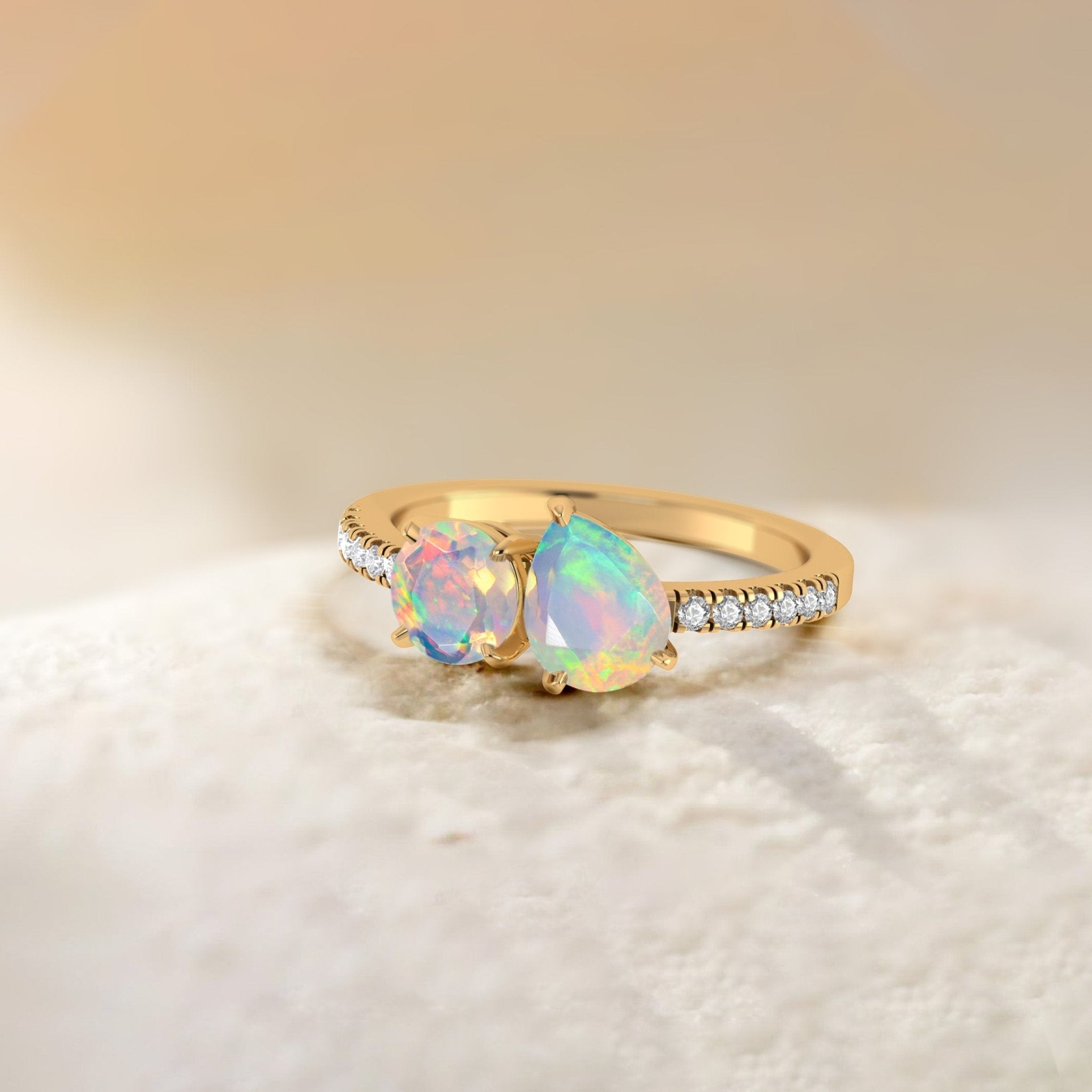 Natural White Opal Dual Stone Promise Ring For Her - Goodstone Jewels