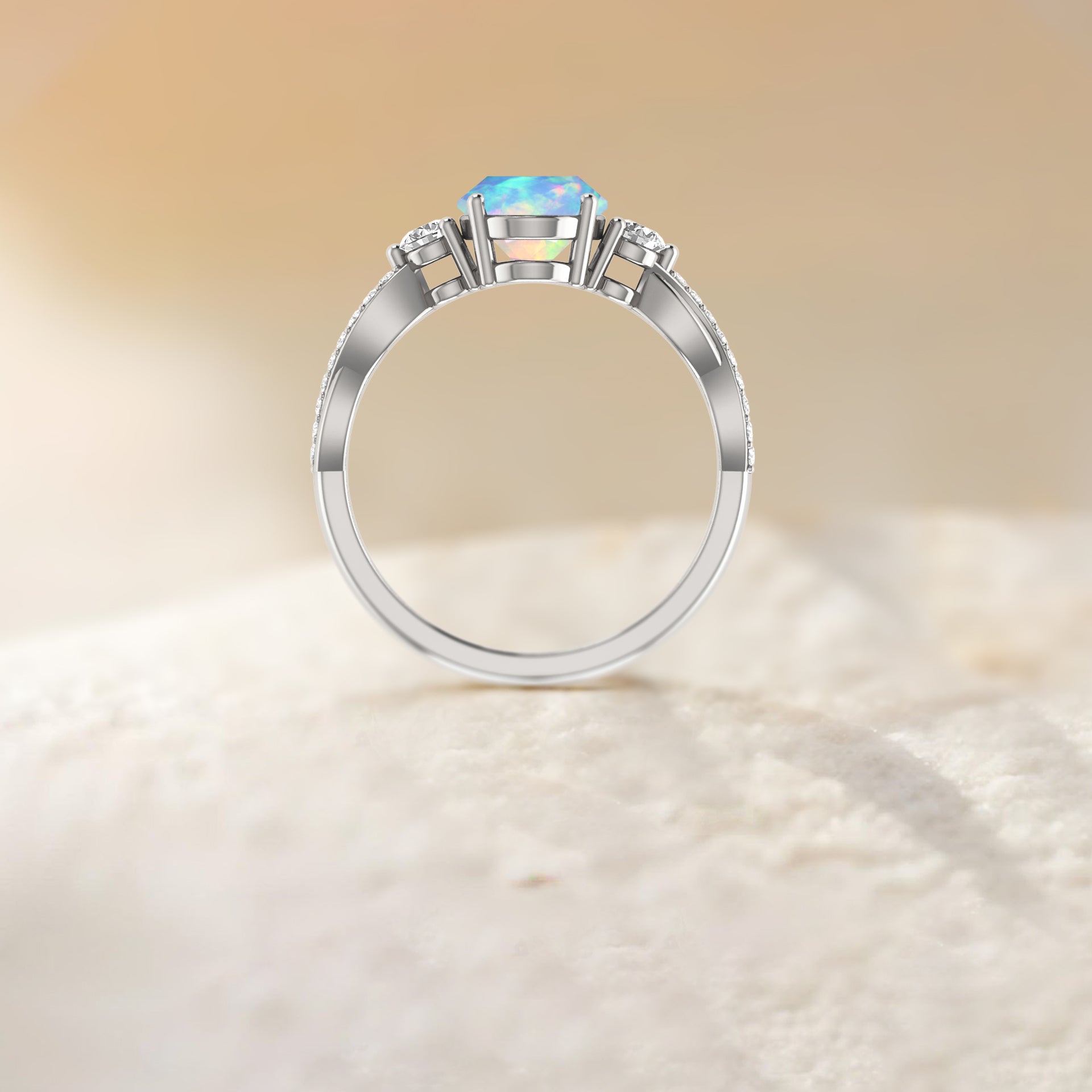 Natural White Opal Engagement Solitaire Ring - Goodstone Jewels