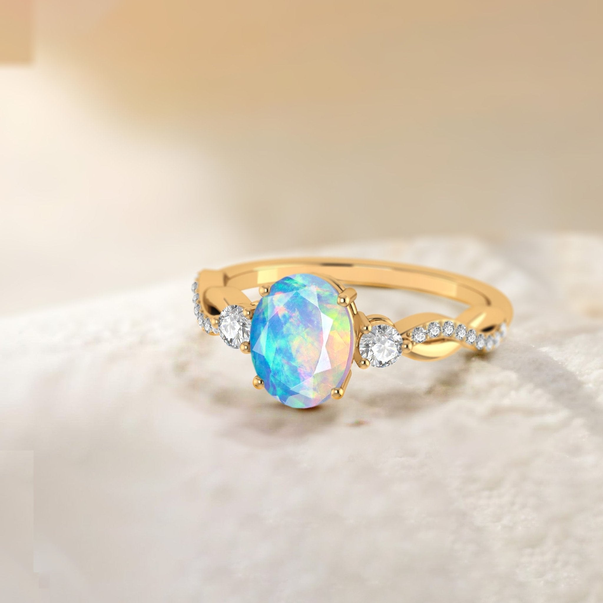 Natural White Opal Engagement Solitaire Ring - Goodstone Jewels