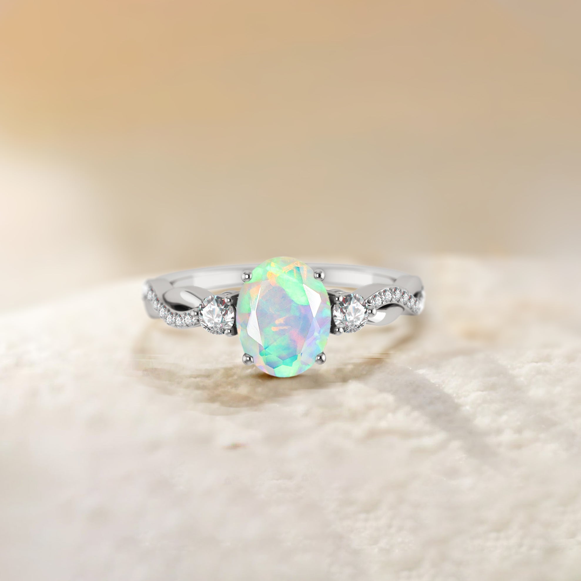 Natural White Opal Engagement Solitaire Ring - Goodstone Jewels