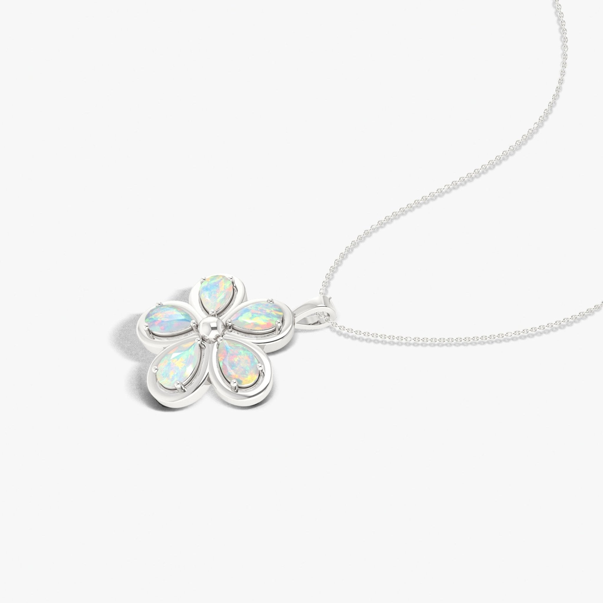 Natural White Opal Flower Style Pendant Chain Necklace - Goodstone Jewels