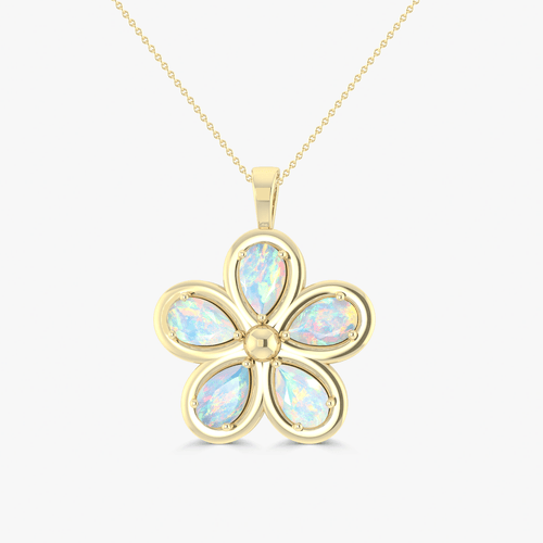 Natural White Opal Flower Style Pendant Chain Necklace
