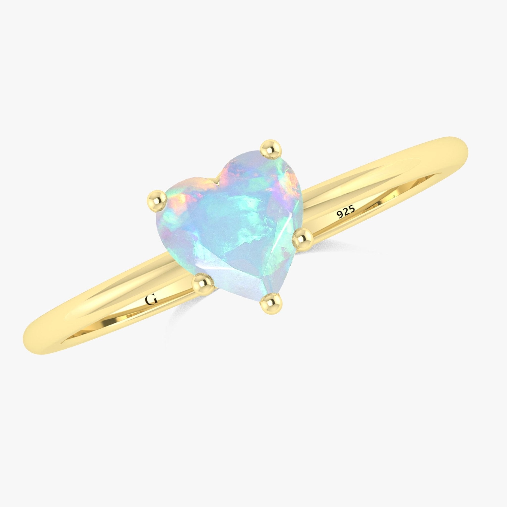 Natural White Opal Gemstone Heart Ring in Yellow Gold Filled & 925 Silver - Goodstone Jewels