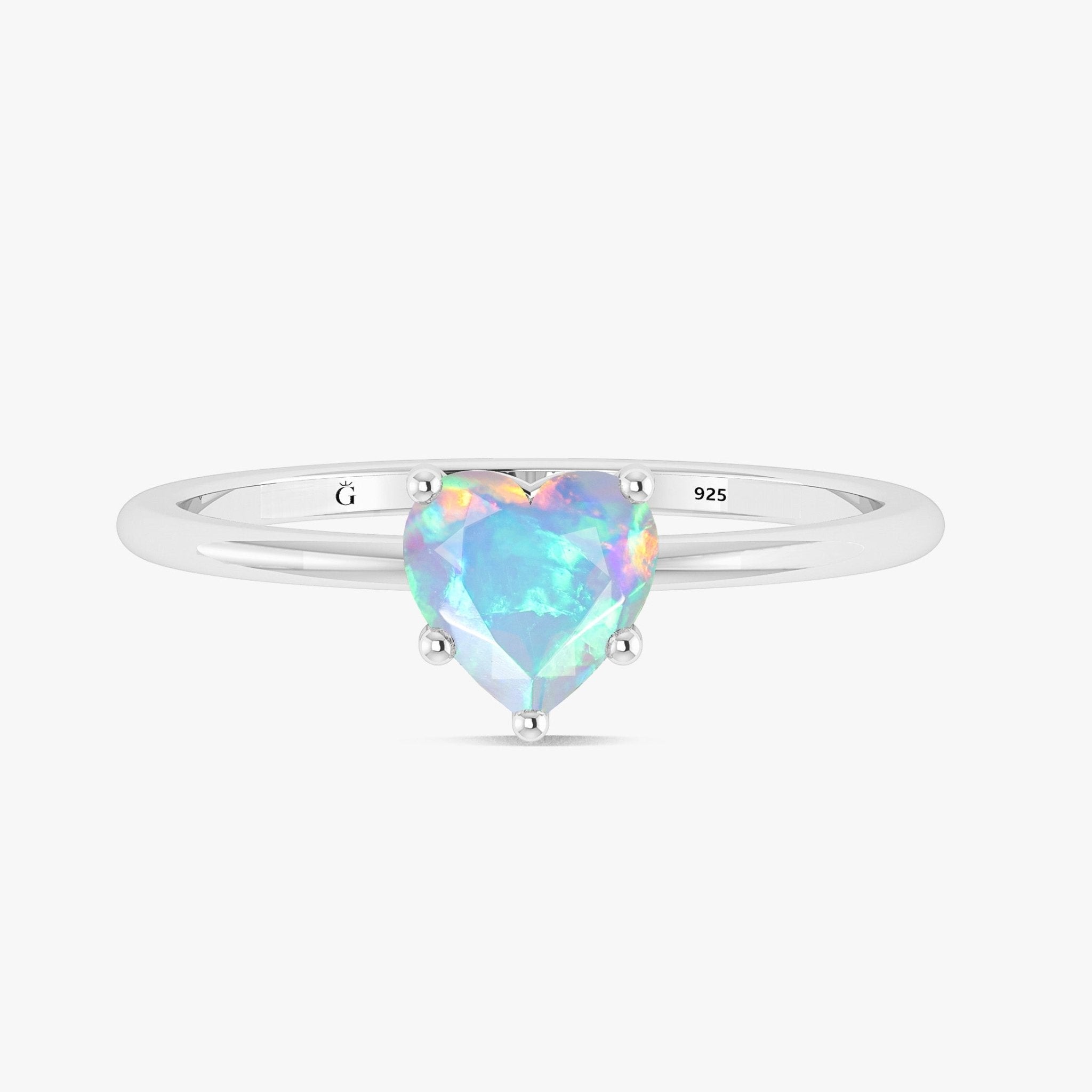 Natural White Opal Gemstone Heart Ring in Yellow Gold Filled & 925 Silver - Goodstone Jewels