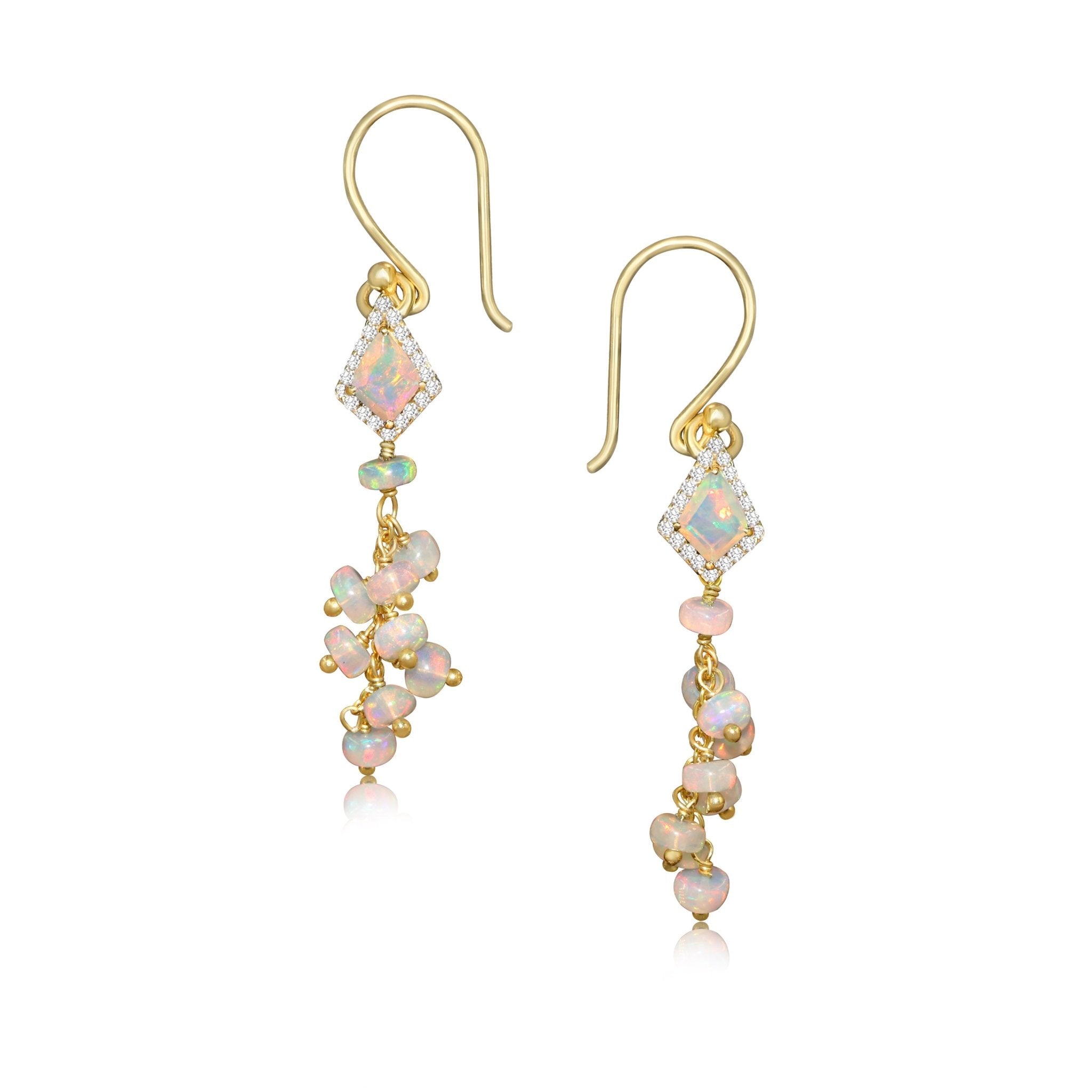 Natural White Opal Kite Charm Beaded Cluster Earrings - Goodstone Jewels