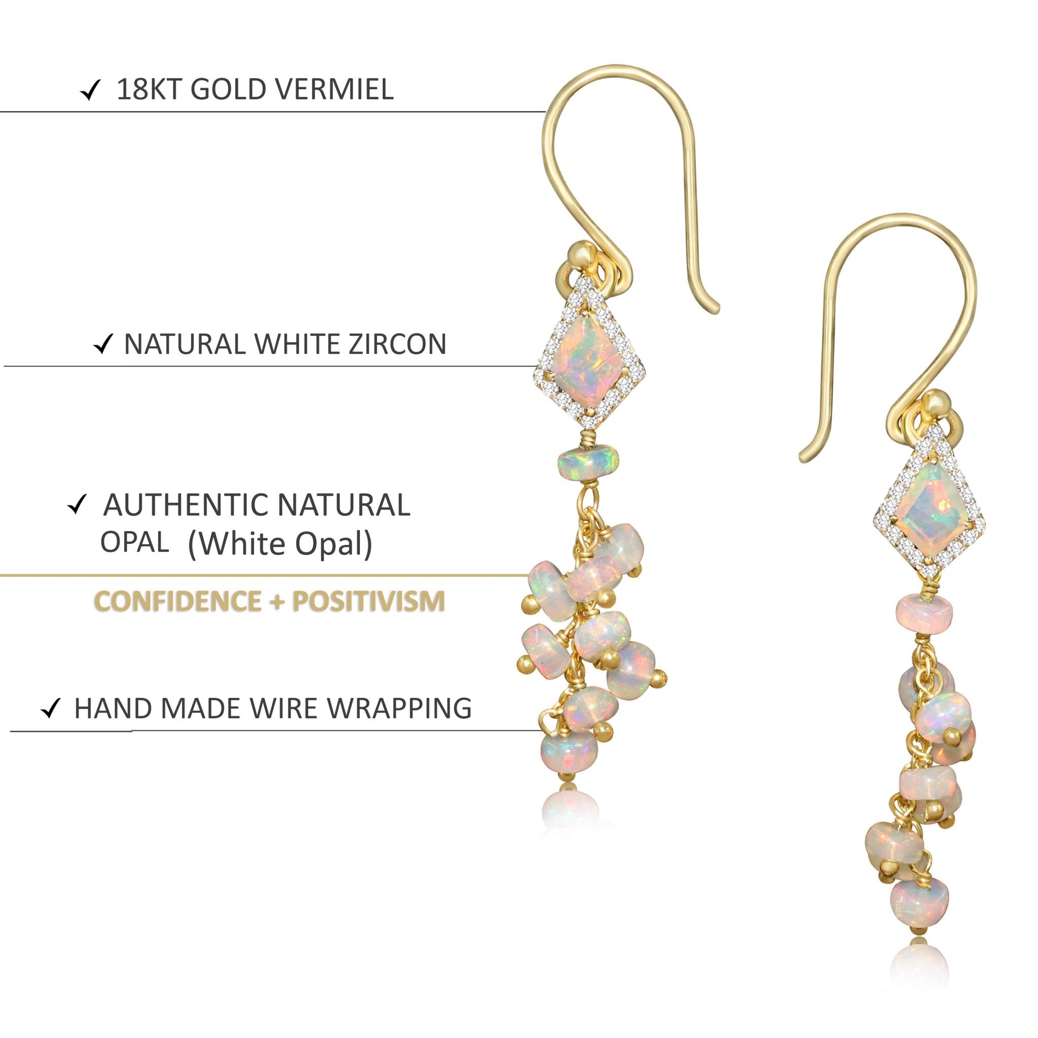 Natural White Opal Kite Charm Beaded Cluster Earrings - Goodstone Jewels